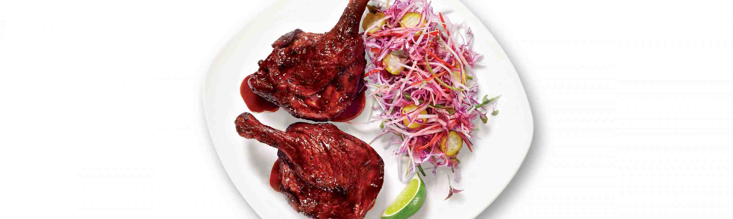 Peking Duck Legs with Pickled Baby Cucumbers and Red Slaw Recipe