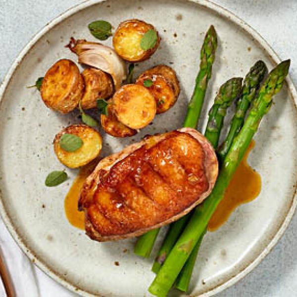 Duck Breast with crushed potatoes, asparagus and sticky marmalade sauce Recipe
