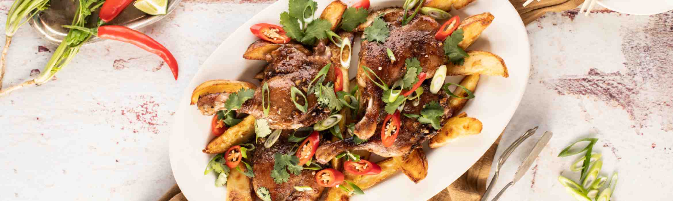 Chinese Style Braised Duck Legs with Crispy Potatoes Recipe