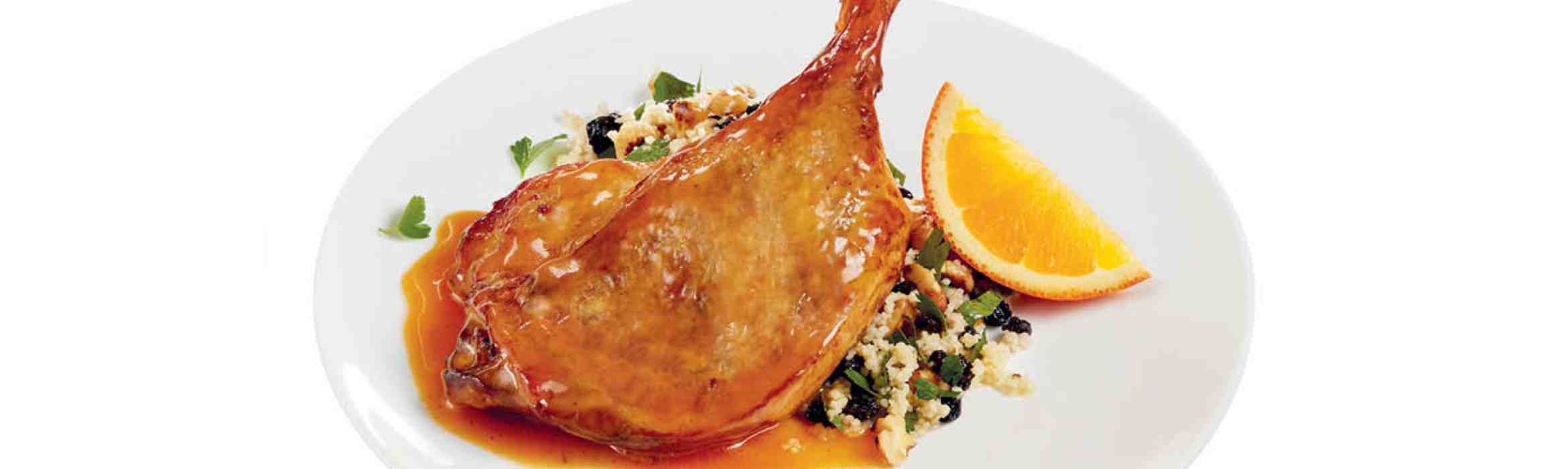 A L’Orange Duck Legs with Currant and Walnut Salad Recipe