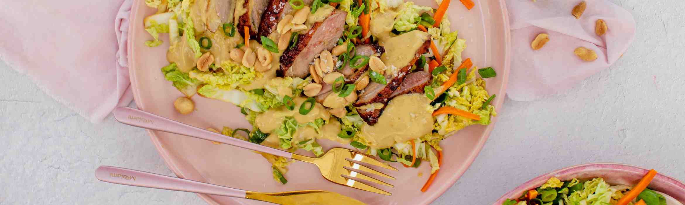 Lemongrass Duck Breasts with Peanut Satay Sause & Wombok Salad Recipe