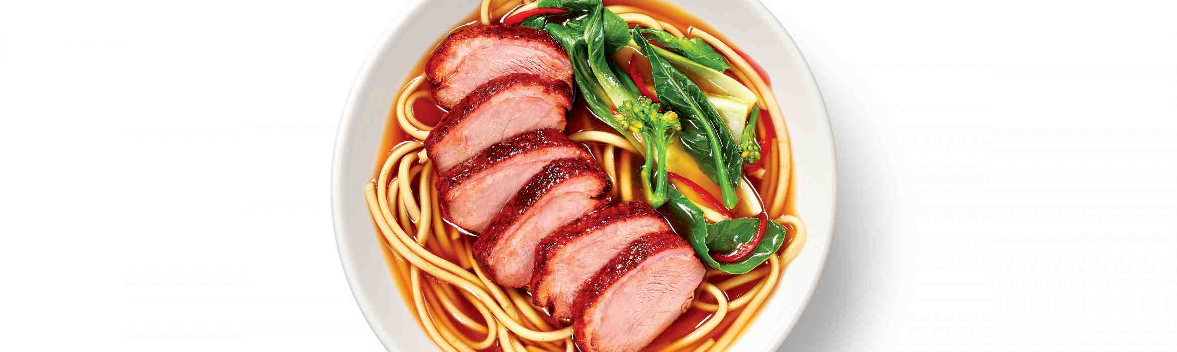 Peking Duck Breast with Broth, Soba Noodle and Greens Recipe
