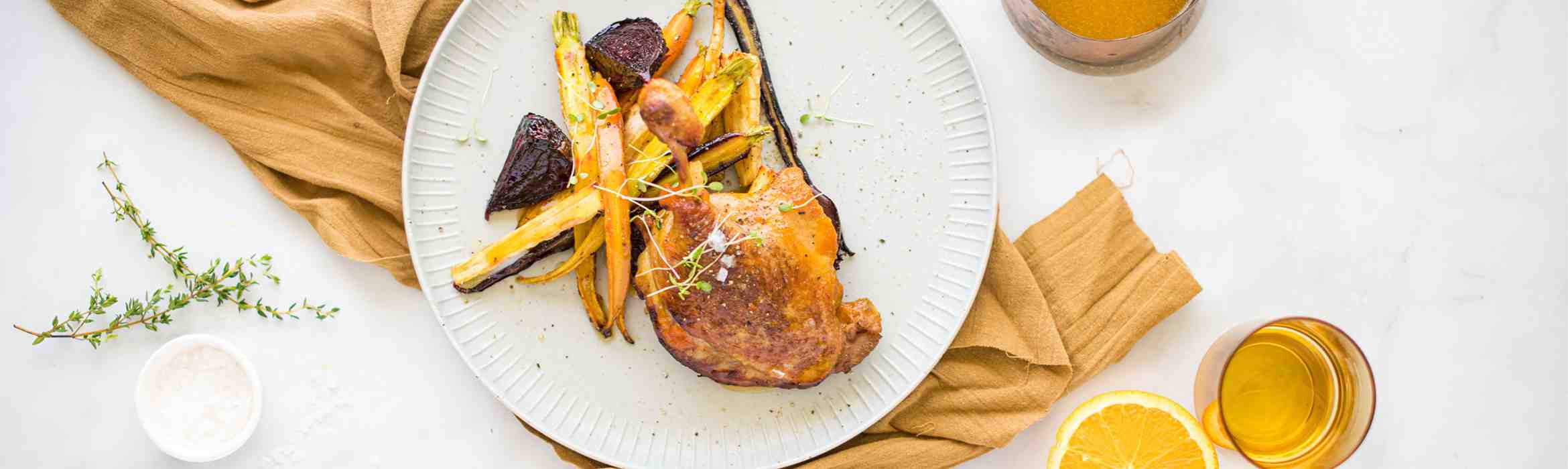 A L’Orange Duck Legs with Winter Roast Vegetables Recipe
