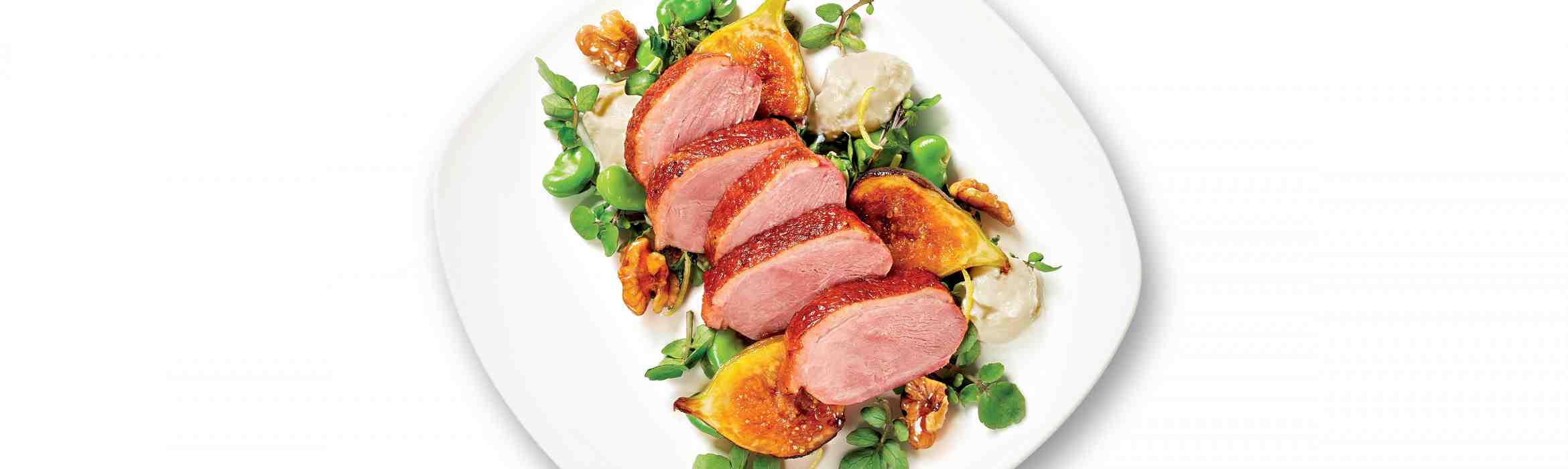 Smoked Duck Breast with Roasted Fig and Caramelised Walnuts. Recipe