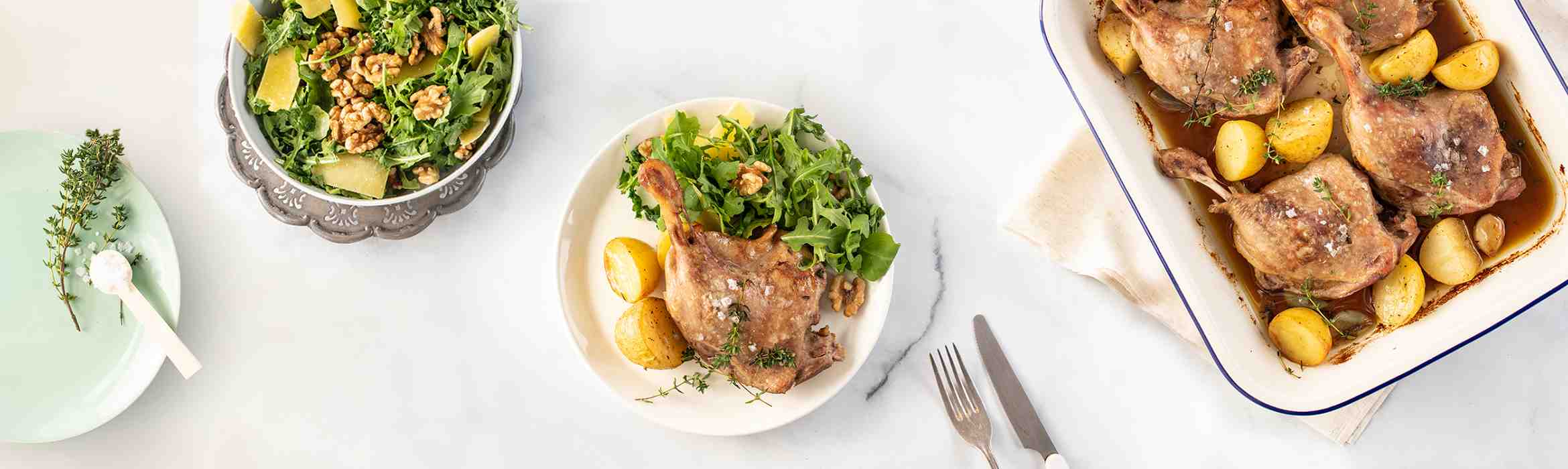 Garlic Thyme Braised Duck Legs with Fresh Rocket Salad Recipe