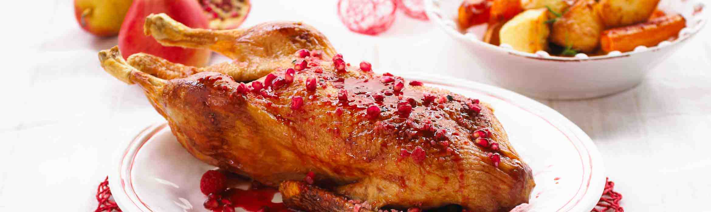 Festive Duck with Raspberry and Thyme served with Pomegranate Sauce Recipe