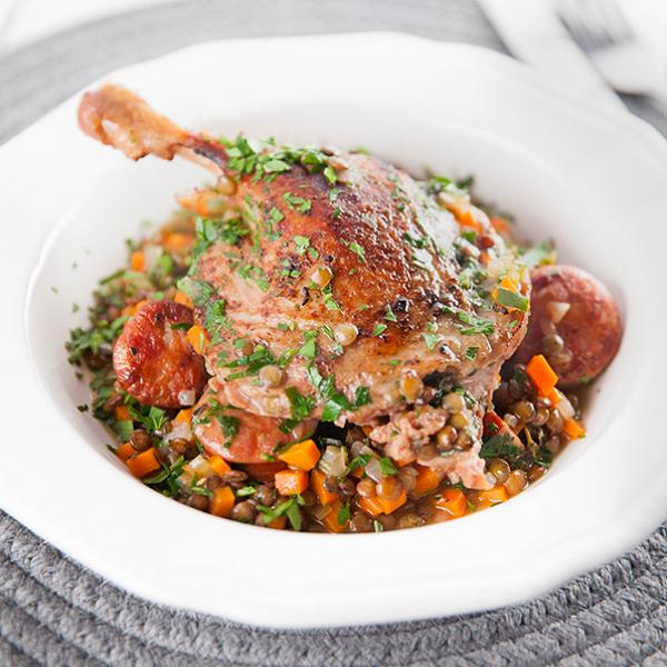 Confit Duck with Chorizo, Speck and Lentils Recipe