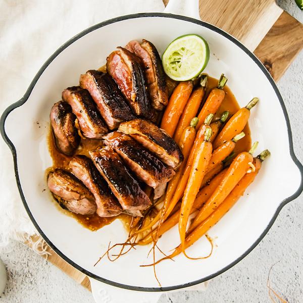 Crispy Skin Duck with Glazed Carrots Recipe