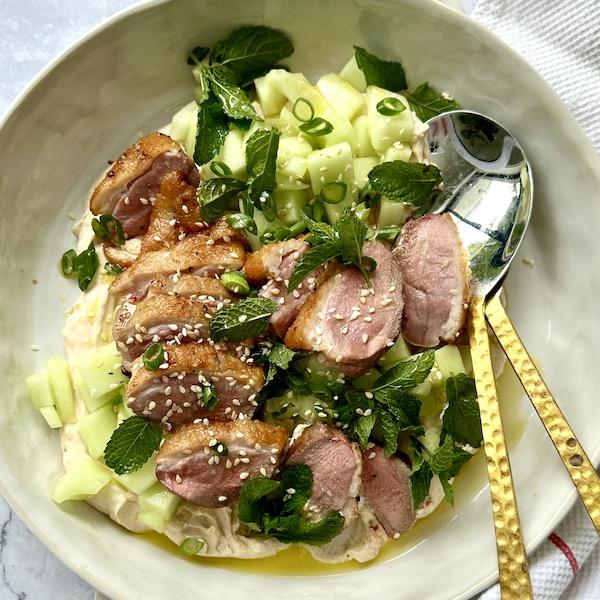 Duck Breasts with cayenne pepper, whipped tofu and melon Recipe