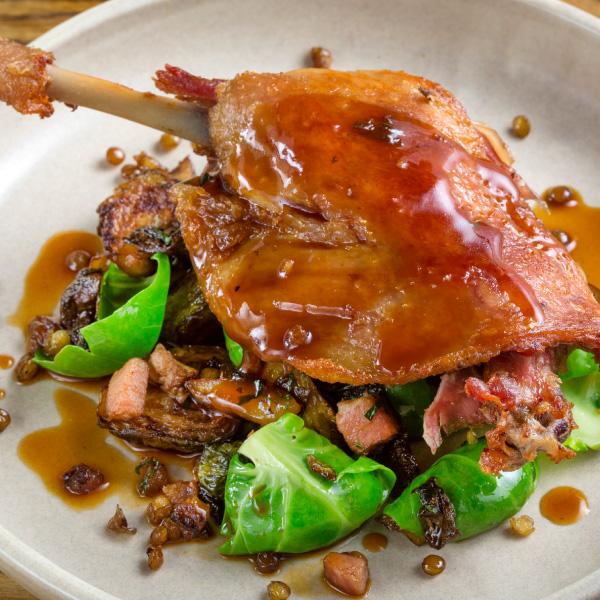 Confit Duck with Lentils and Brussel Sprouts Recipe