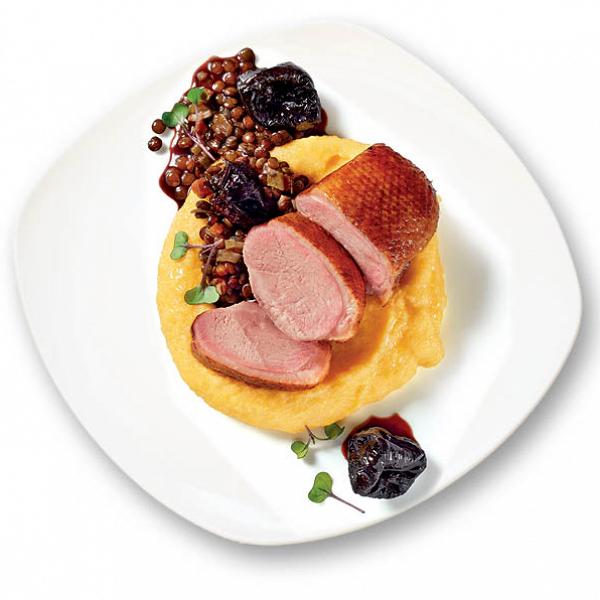 Roast Duck Breast with Lentils and Polenta Recipe