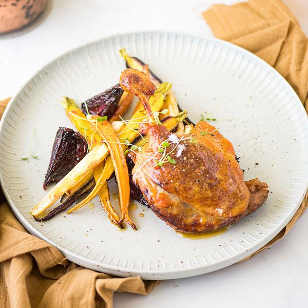 A L’Orange Duck Legs with Winter Roast Vegetables Recipe
