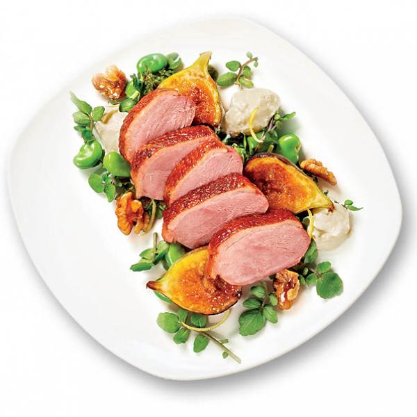 Smoked Duck Breast with Roasted Fig and Caramelised Walnuts. Recipe
