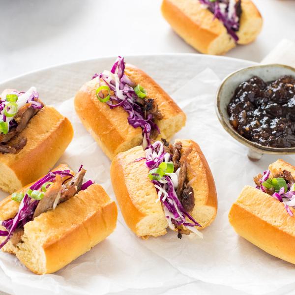 Brioche Rolls With Shredded Duck with Slaw and Onion Relish Recipe