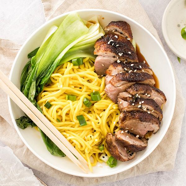 Chinese 5 spice duck with Asian noodles and Bok choy Recipe