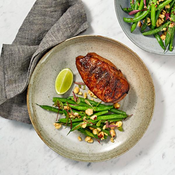 Honey Soy Glazed Duck Breast With Green Beans And Toasted Hazelnuts Recipe