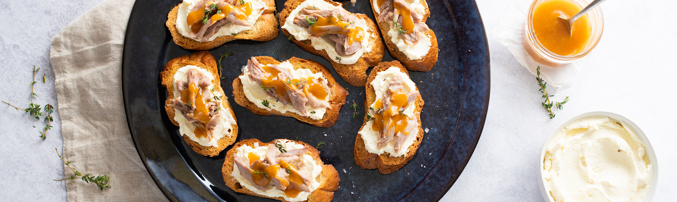 Orange Duck Crostinis with Whipped Feta Recipe | Luv-a-Duck – Australia’s Favourite Duck