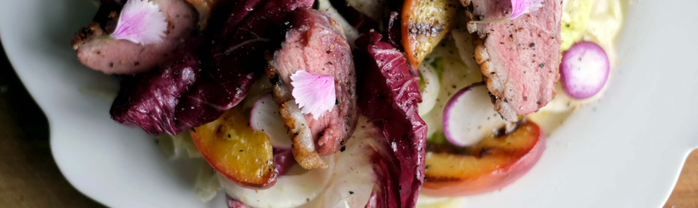 Crispy Duck Breast Salad with Peaches and Charred Lemon Hot Honey Recipe | Luv-a-Duck – Australia’s 